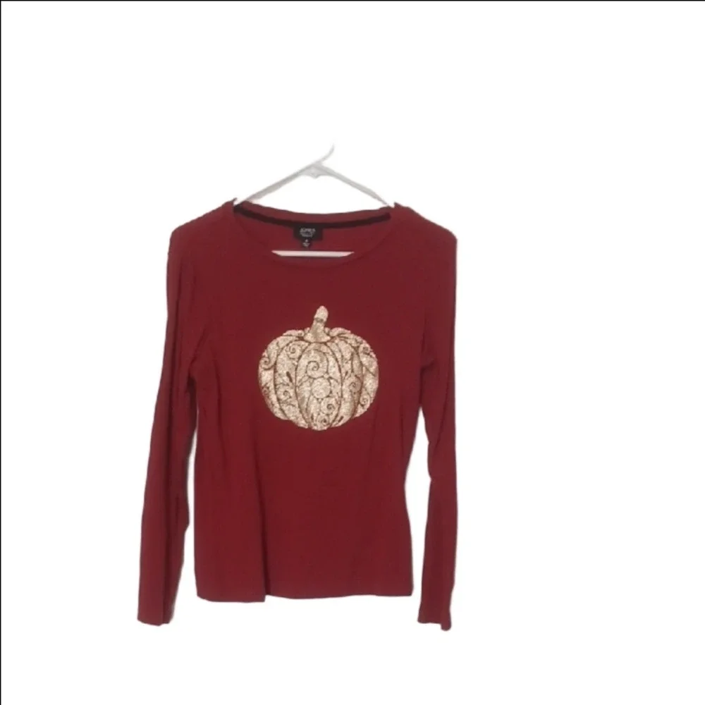 -- Long Sleeve Top with Gold Pumpkin Design - Picture 3 of 10